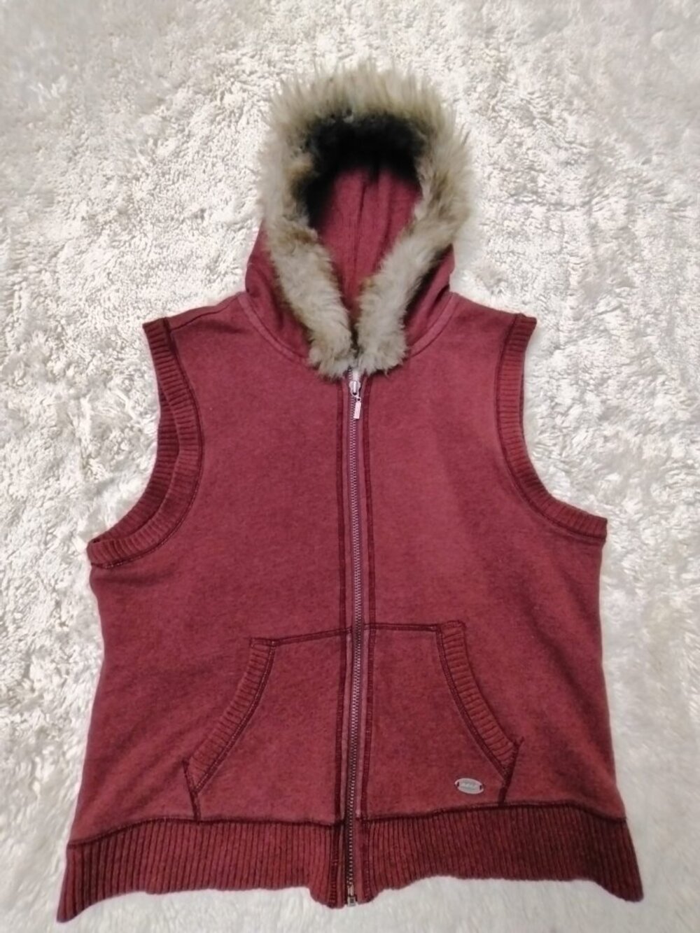 🆕 NWOT Aeropostale Burgundy Knit Full-Zip Hoodie Vest Faux Fur XL